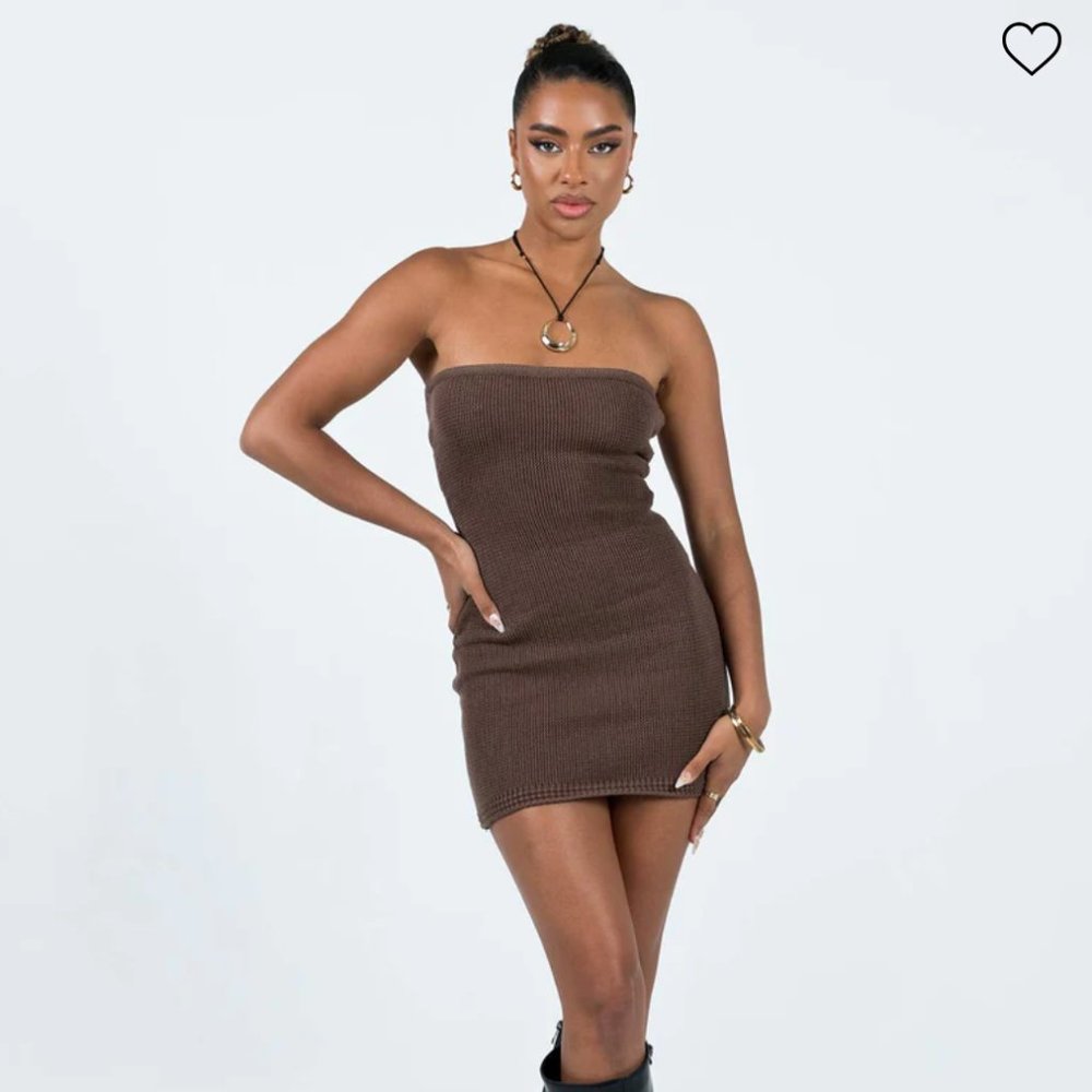 Princess Polly FLOW STRAPLESS MINI DRESS BROWN Size 0 Knitted/Crochet